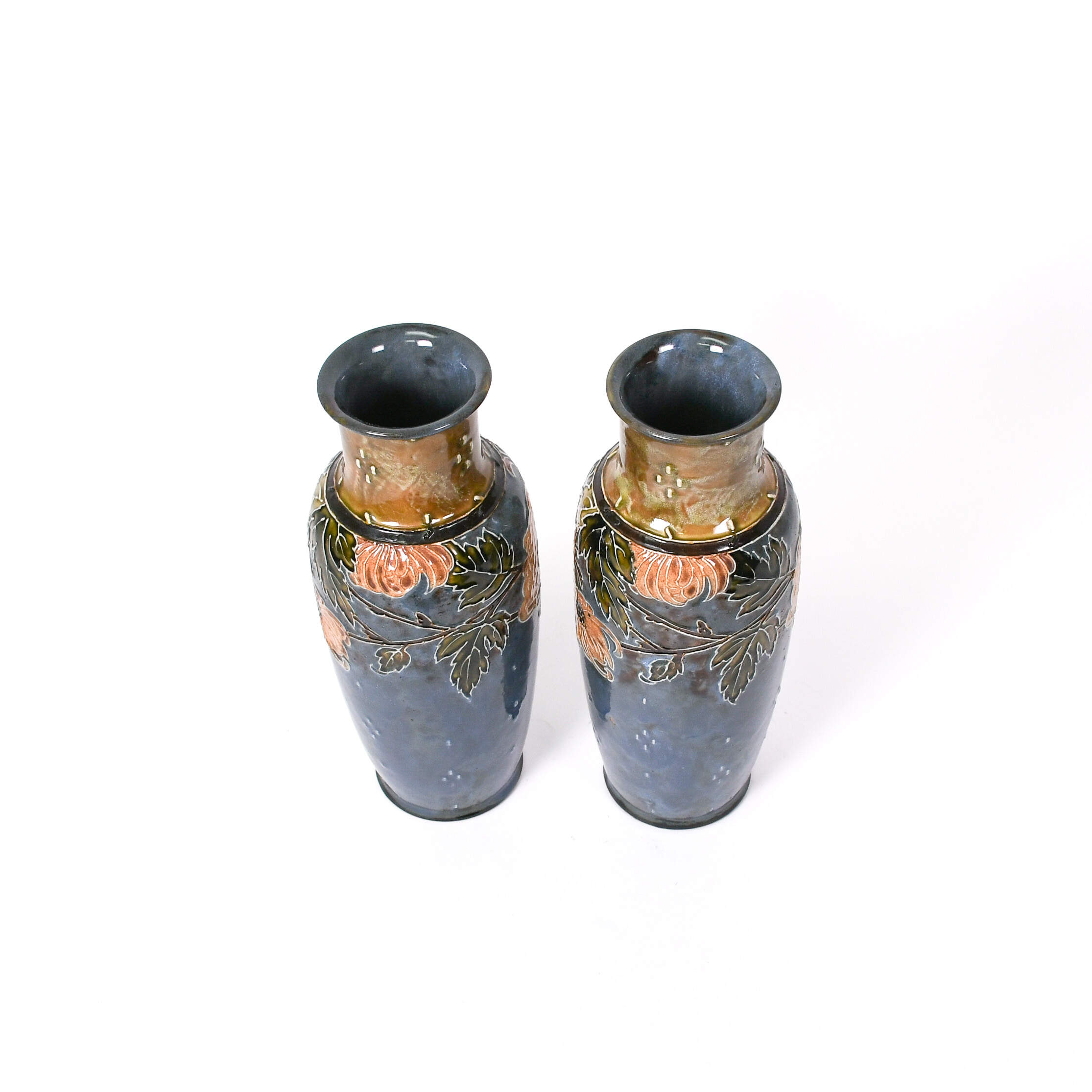 Pair of Royal Doulton Lambeth Stoneware Chrysanthemum Vases-4