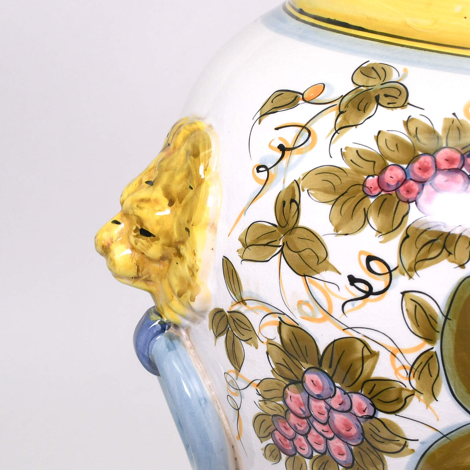 Large Italian Majolica "Vino Rosso" Lion's Head Urn-9