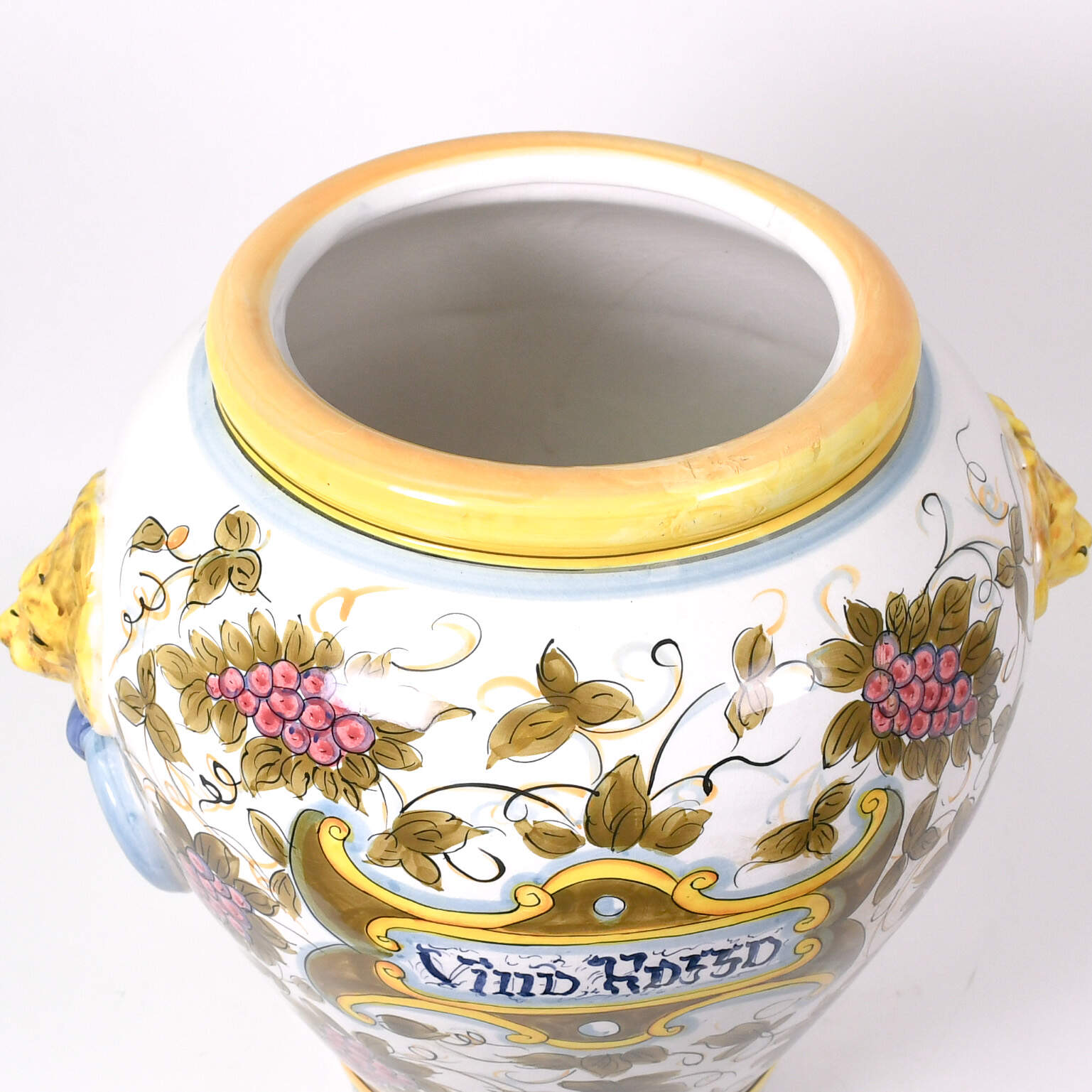 Large Italian Majolica "Vino Rosso" Lion's Head Urn-8