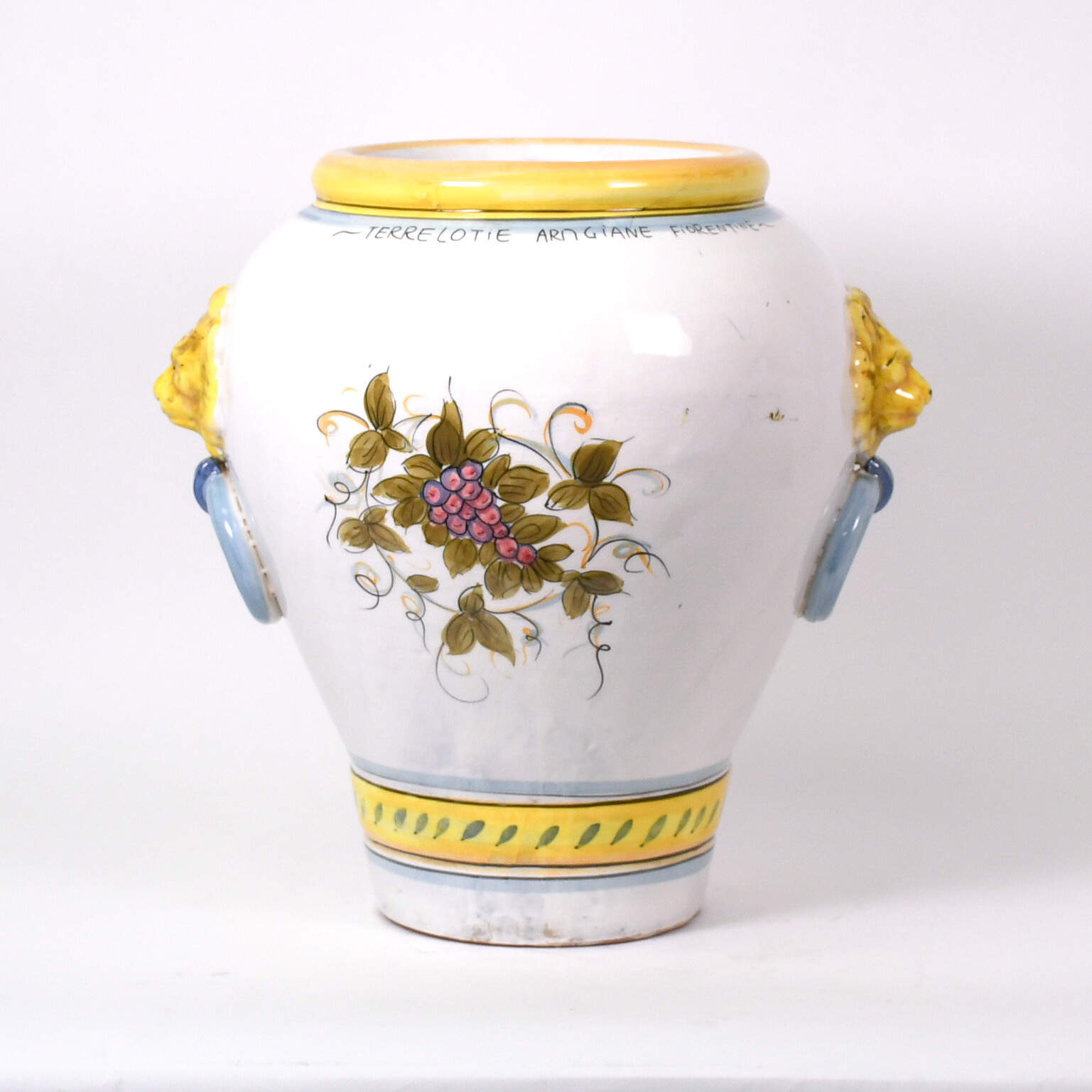 Large Italian Majolica "Vino Rosso" Lion's Head Urn-3