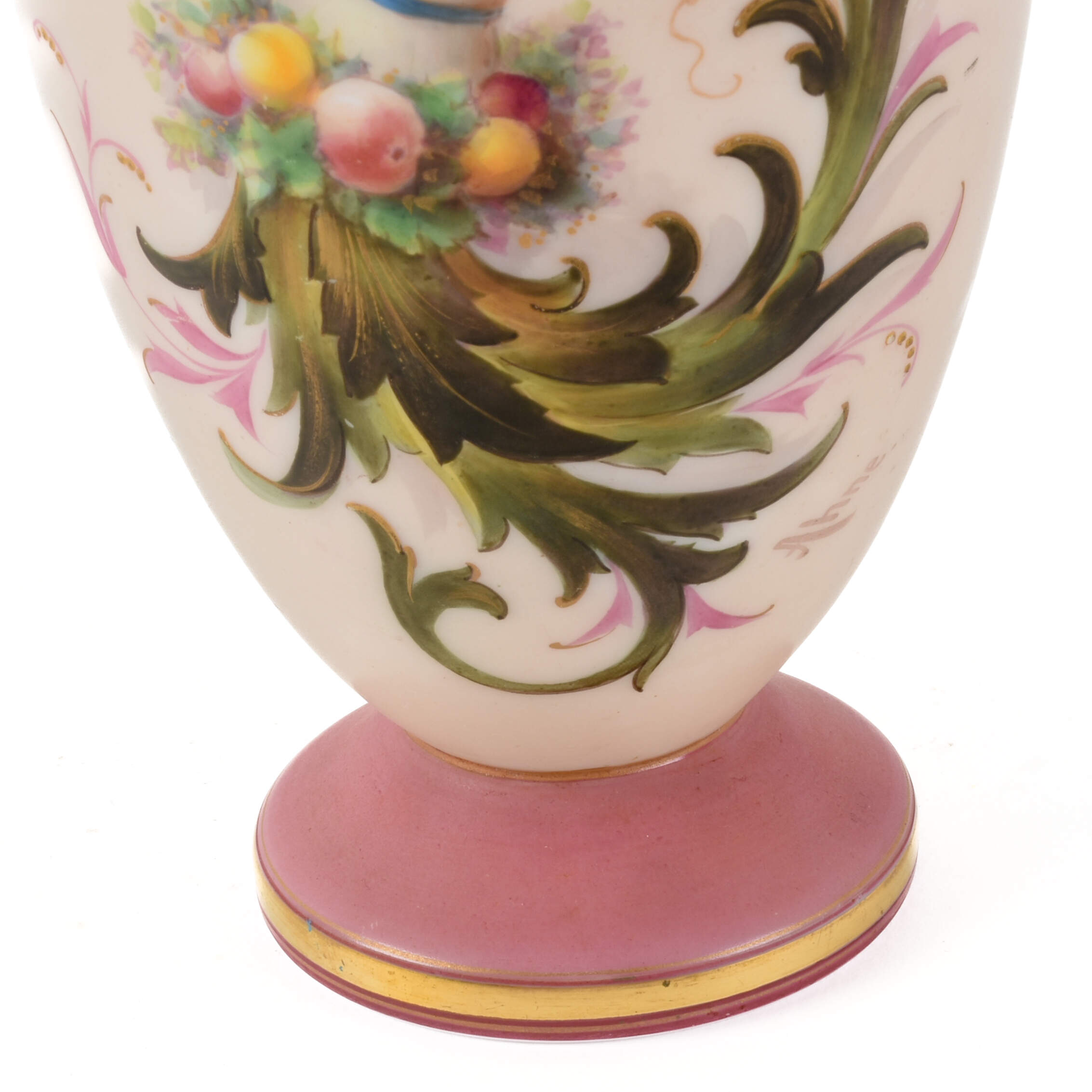 Antique Signed Pink Cased Glass Signed Cherub Vase-7