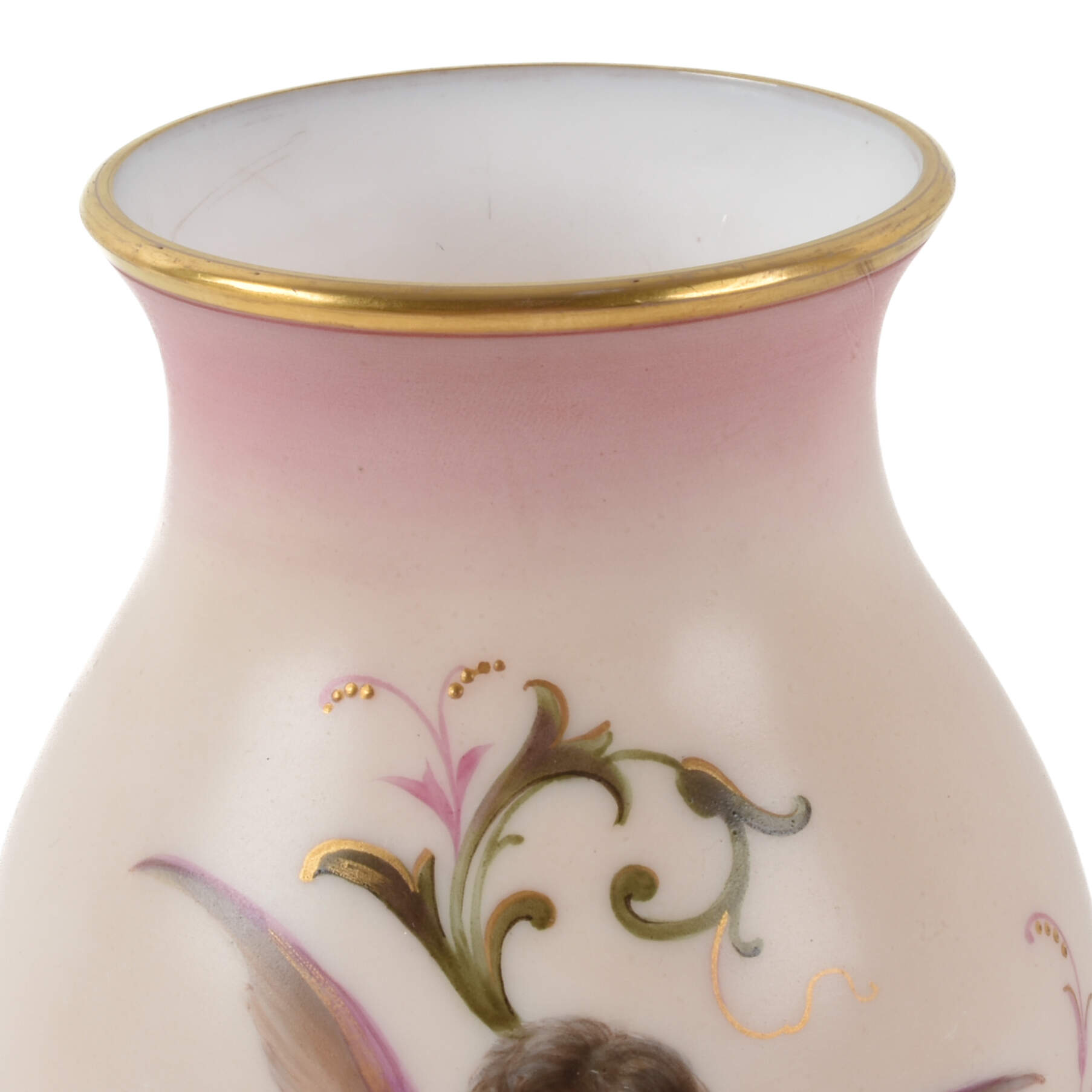 Antique Signed Pink Cased Glass Signed Cherub Vase-6