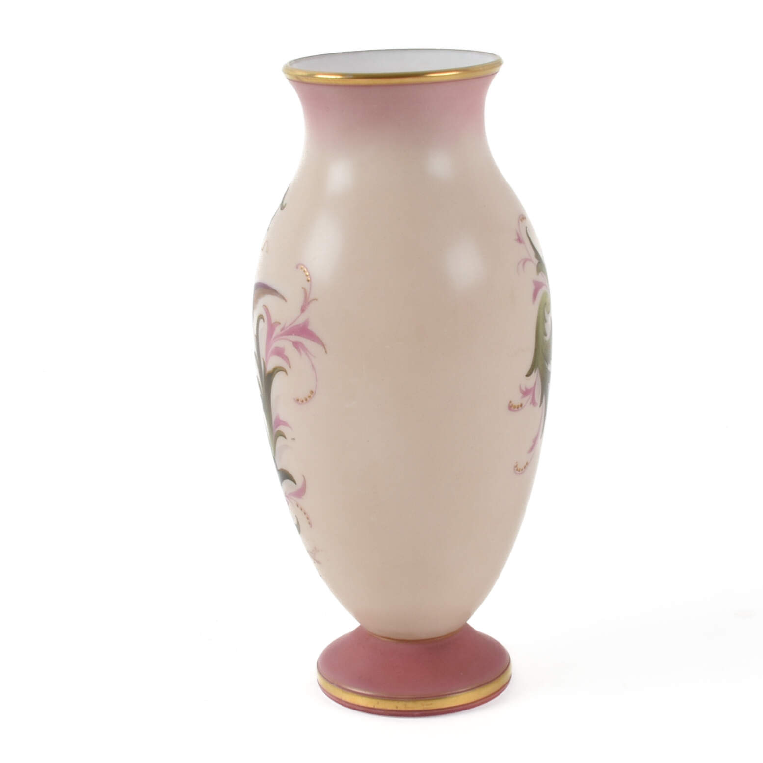 Antique Signed Pink Cased Glass Signed Cherub Vase-2
