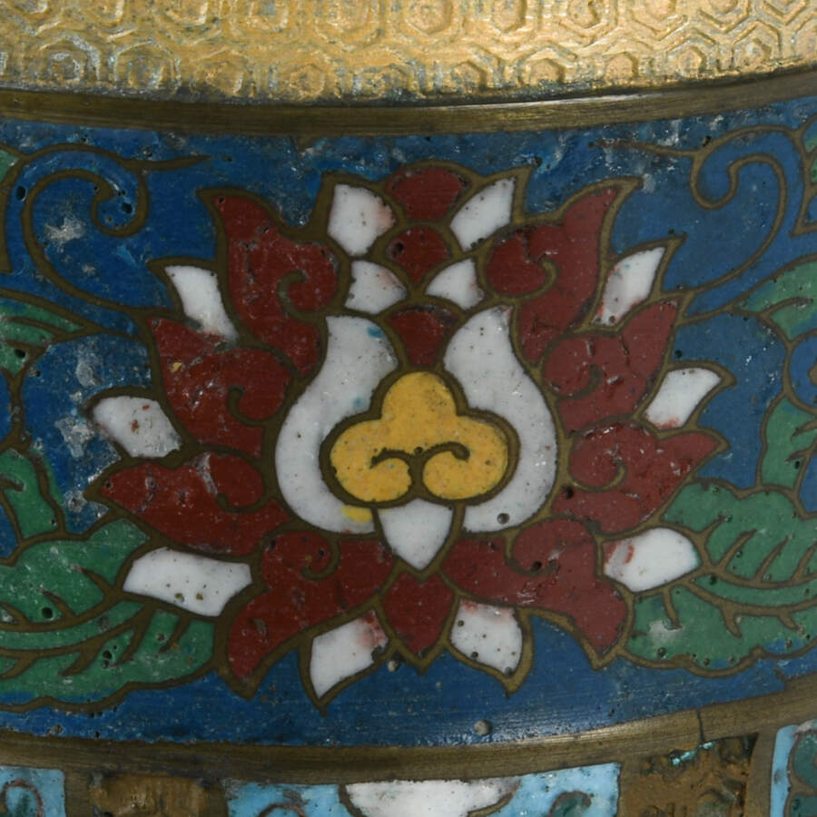 Antique Japanese Enameled Dragon Handle Champlevé Vase-7