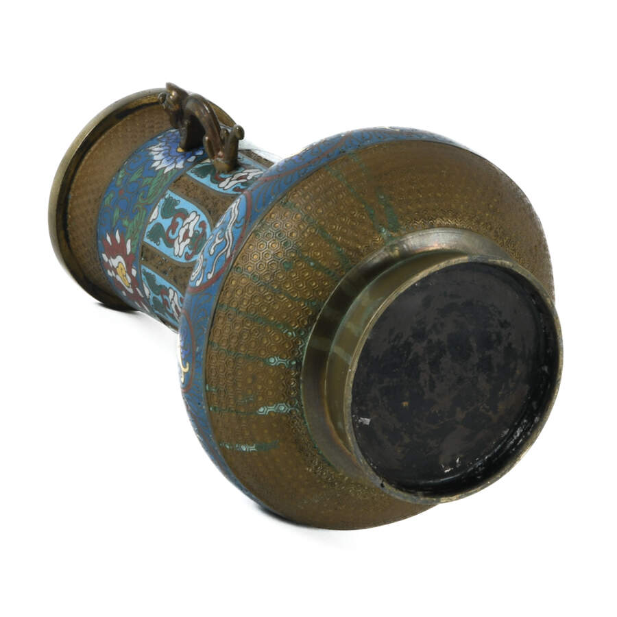Antique Japanese Enameled Dragon Handle Champlevé Vase-5