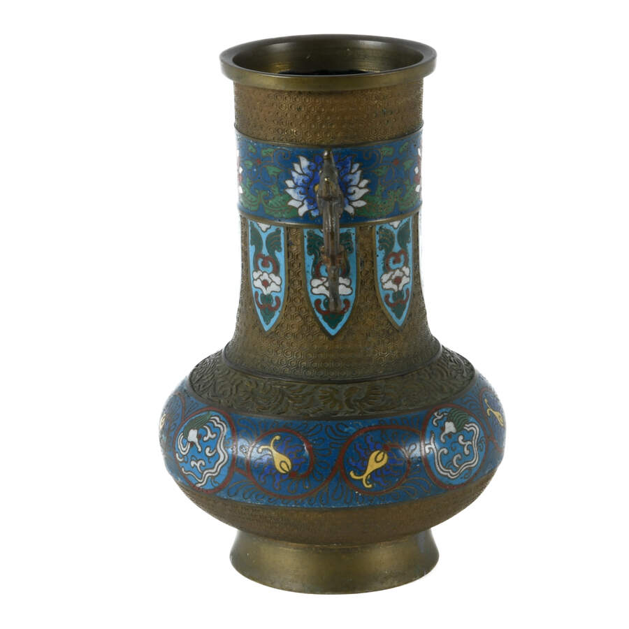Antique Japanese Enameled Dragon Handle Champlevé Vase-2
