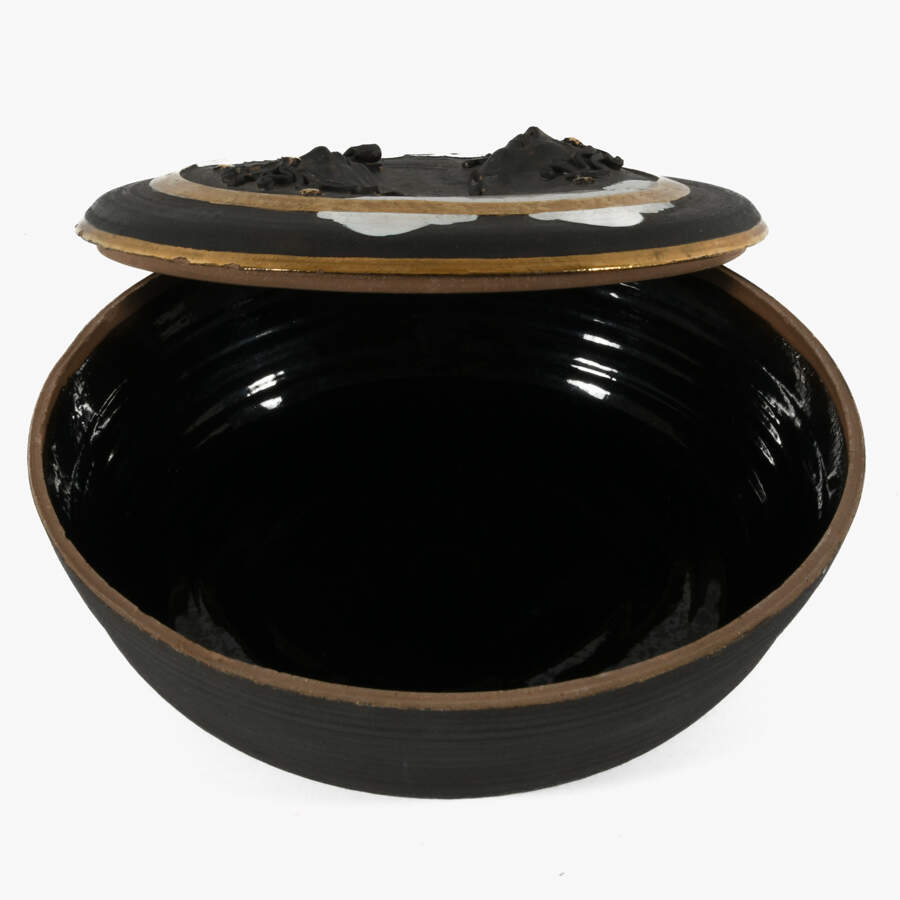 Large Round Medusa Pottery Covered Dish-7