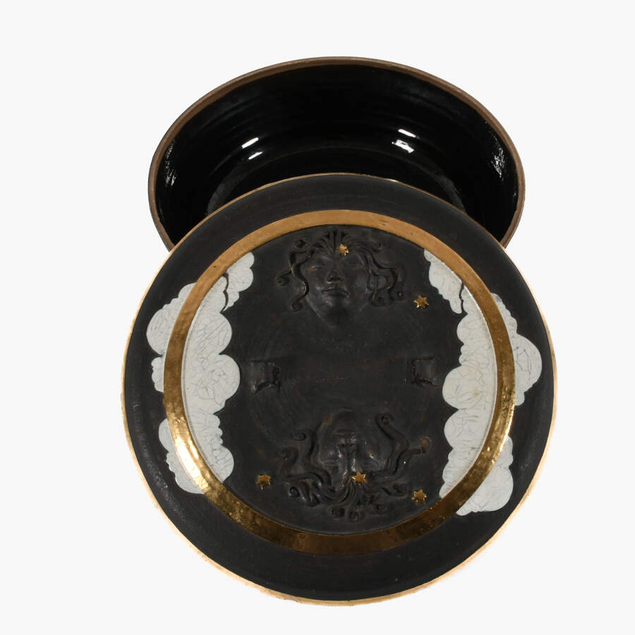 Large Round Medusa Pottery Covered Dish-3