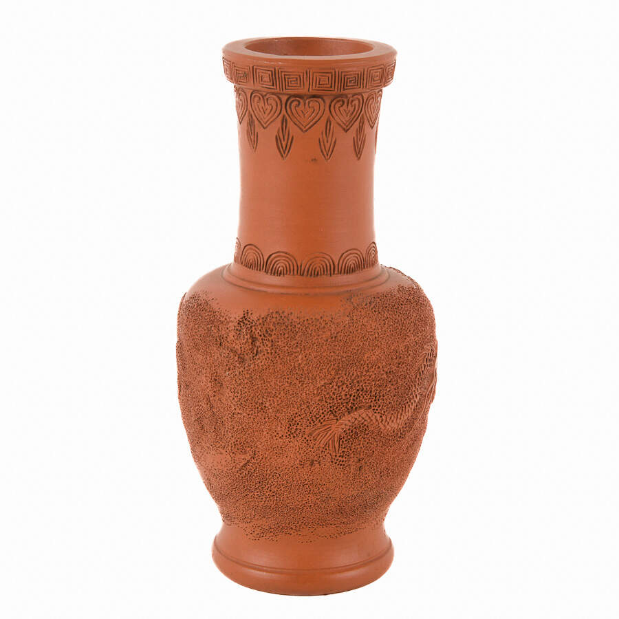 Japanese Tokoname Red Clay Dragon Vase-3