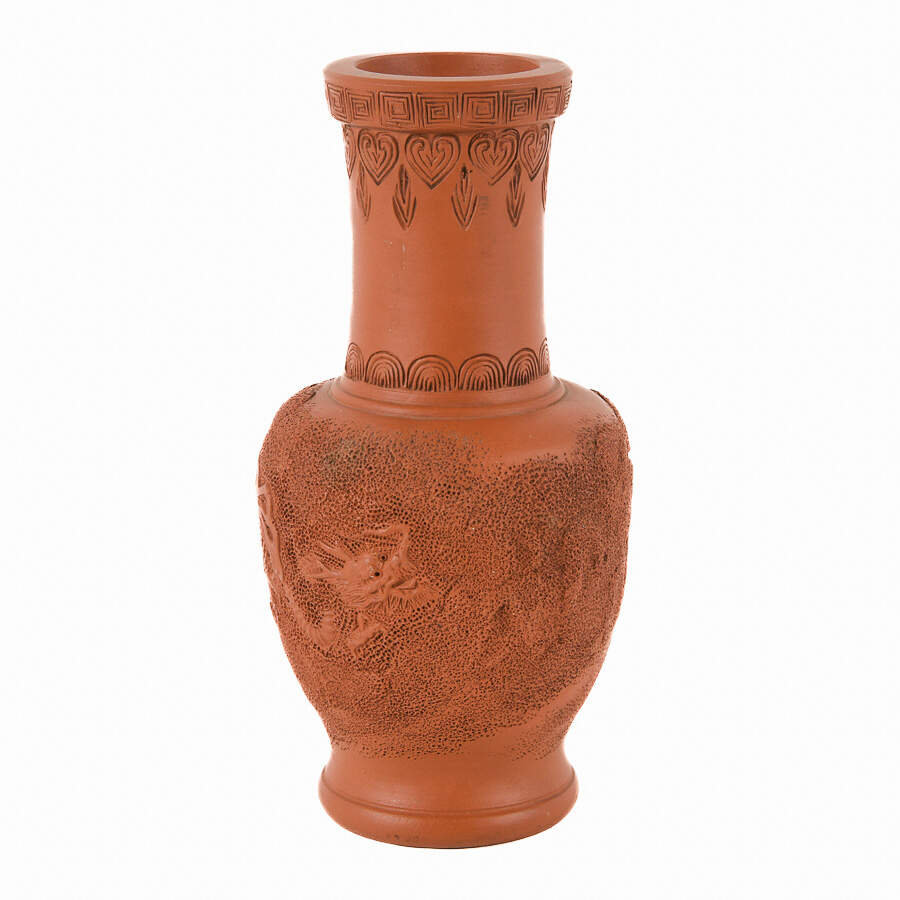 Japanese Tokoname Red Clay Dragon Vase-2