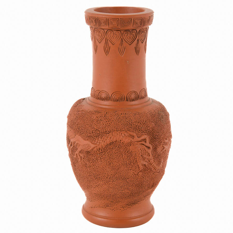 Japanese Tokoname Red Clay Dragon Vase-1