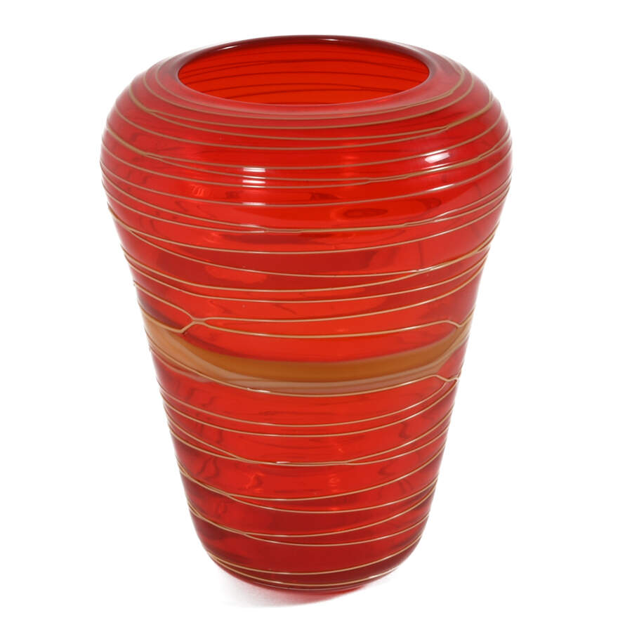 Red Swirl Art Glass Vase-6