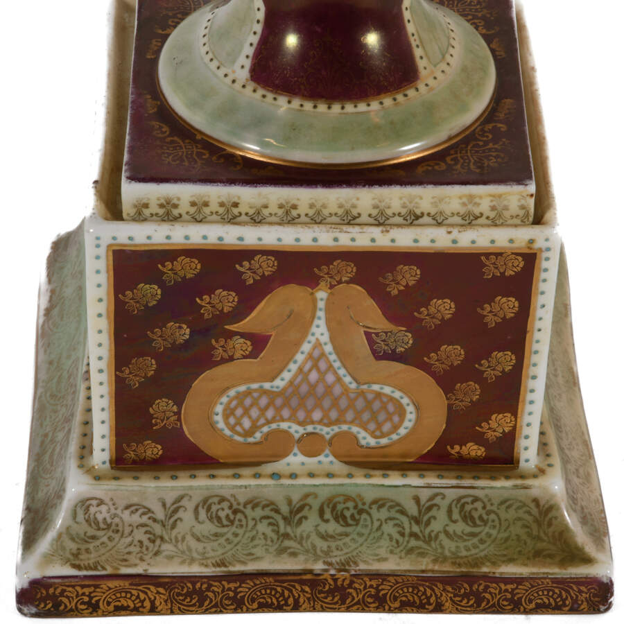 Antique Gilt Detail Garden Scenes Urn on Pedestal-8