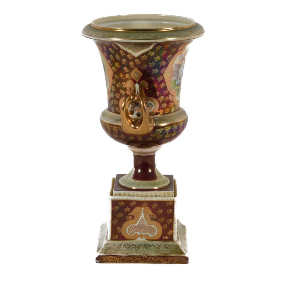 Antique Gilt Detail Garden Scenes Urn on Pedestal-7