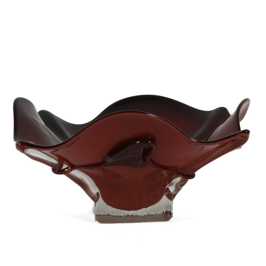 Burgundy Romanian Art Glass Square Centerpiece Bowl-5