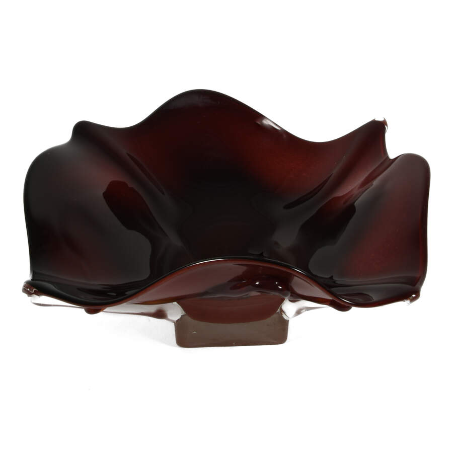 Burgundy Romanian Art Glass Square Centerpiece Bowl-2