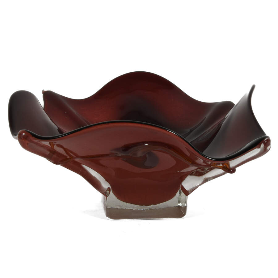 Burgundy Romanian Art Glass Square Centerpiece Bowl-1