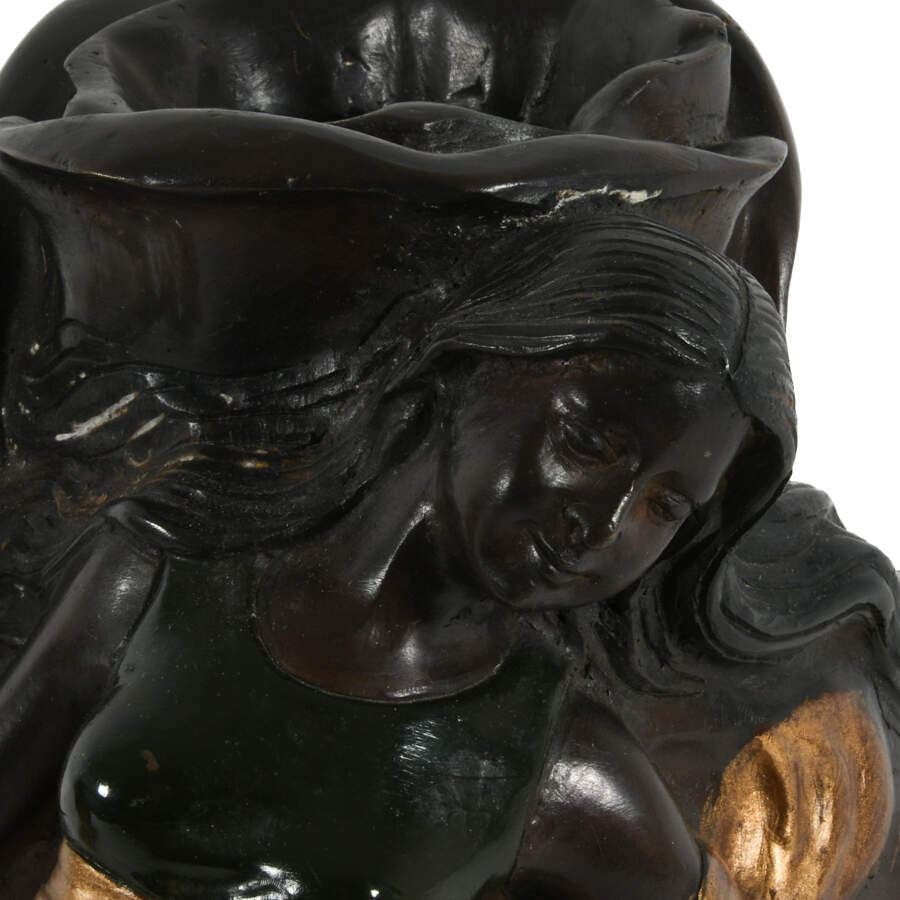 Antique Bronze Rose Form Pair of Jean Jola Woman and Child Vases-10