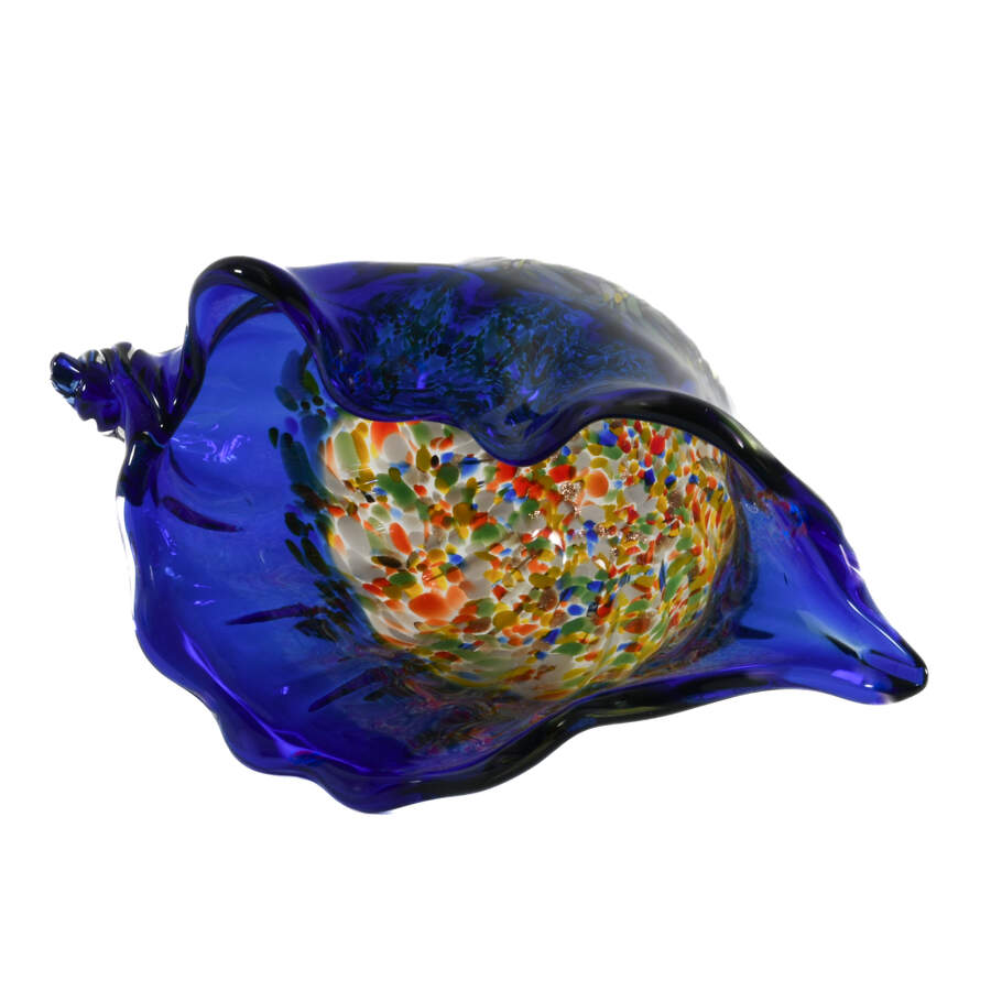 Blue Art Glass Conch Shell Centerpiece-8