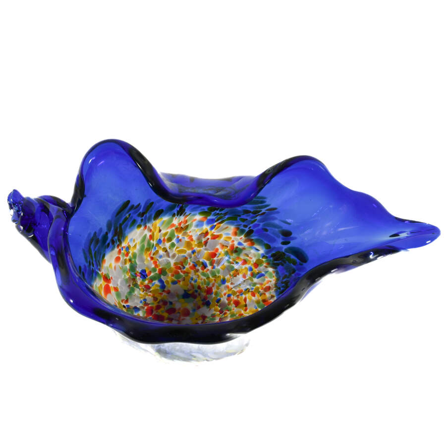 Blue Art Glass Conch Shell Centerpiece-5