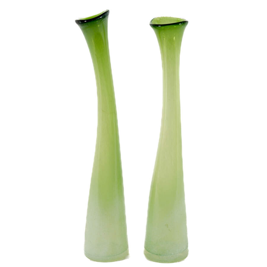 Mid-Century Modern Pair of Green Stretch Glass Vases-4