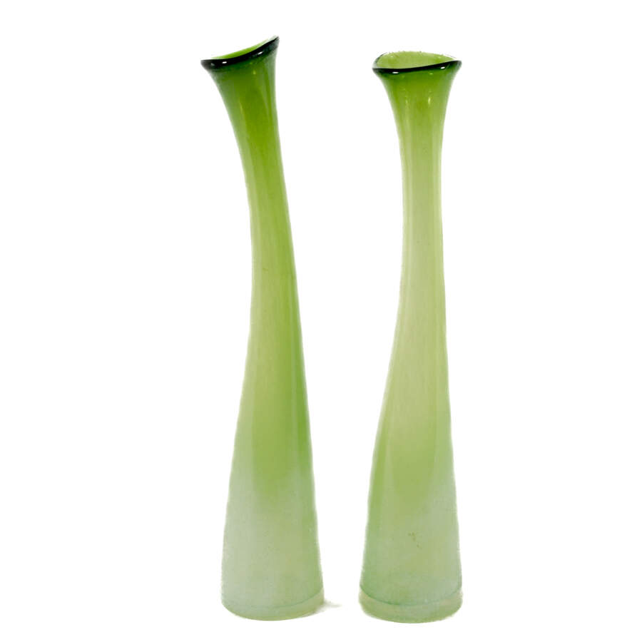 Mid-Century Modern Pair of Green Stretch Glass Vases-3