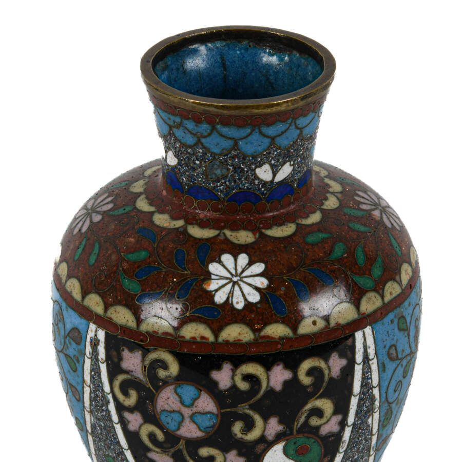 Antique Blue Floral and Scales Patterned Cloisonné Vase-6