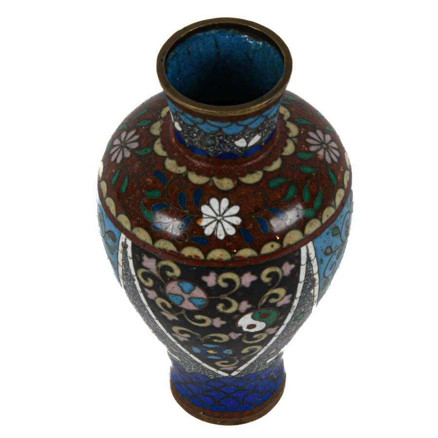 Antique Blue Floral and Scales Patterned Cloisonné Vase-5
