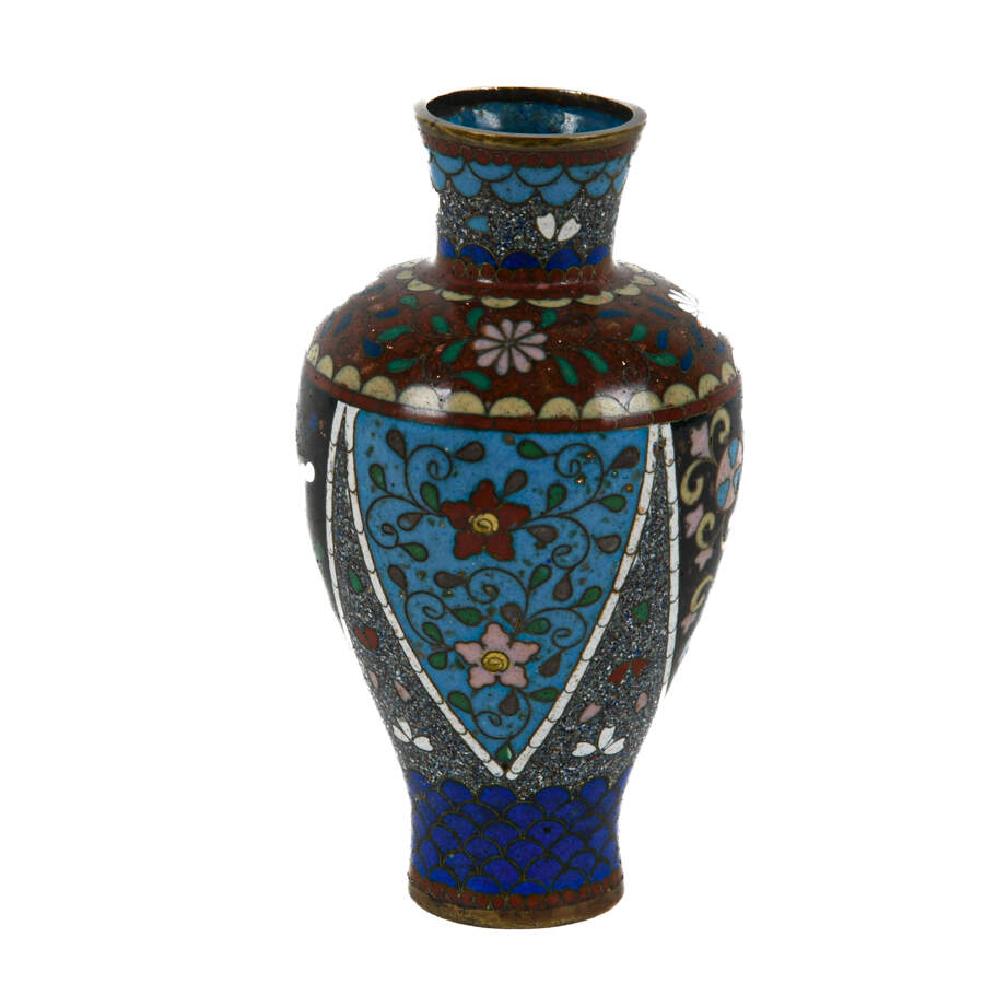 Antique Blue Floral and Scales Patterned Cloisonné Vase-4