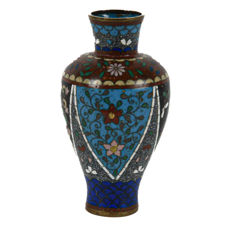 Antique Blue Floral and Scales Patterned Cloisonné Vase-2