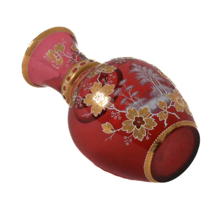 Antique Bohemian Cranberry and Gilt Vase-8