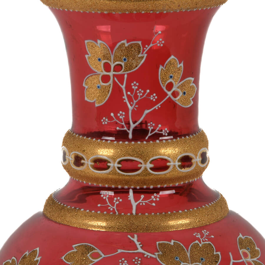 Antique Bohemian Cranberry and Gilt Vase-5