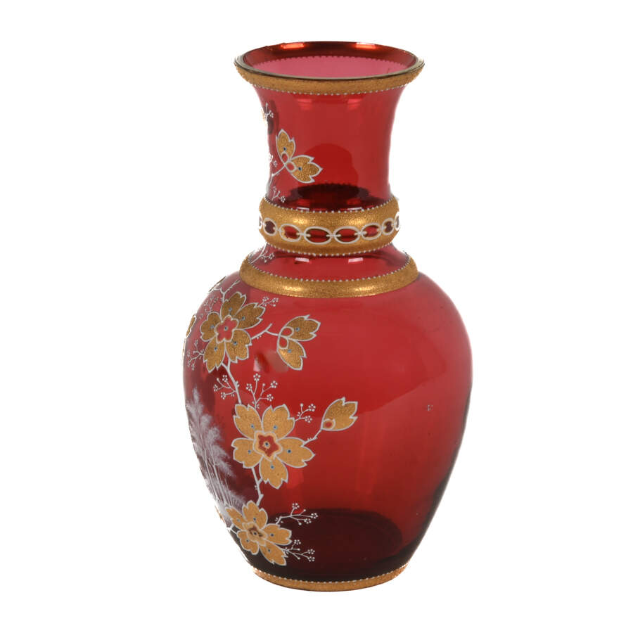Antique Bohemian Cranberry and Gilt Vase-2