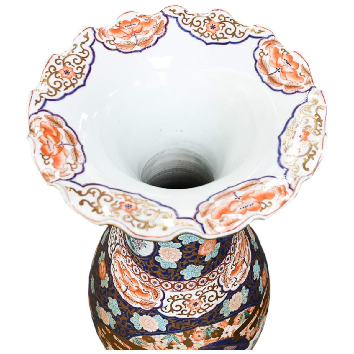 Antique Meiji Imari Ruffled Trumpet Palace Vase-8