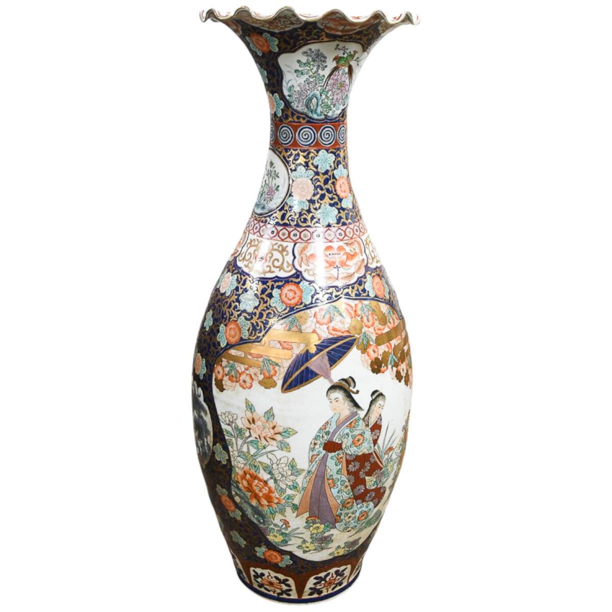 Antique Meiji Imari Ruffled Trumpet Palace Vase-1