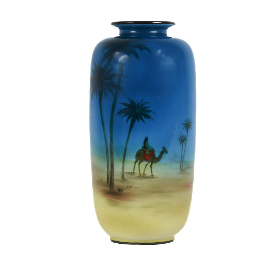 Antique Noritake Hand-Painted Desert Palms Camel Scene Vase-1