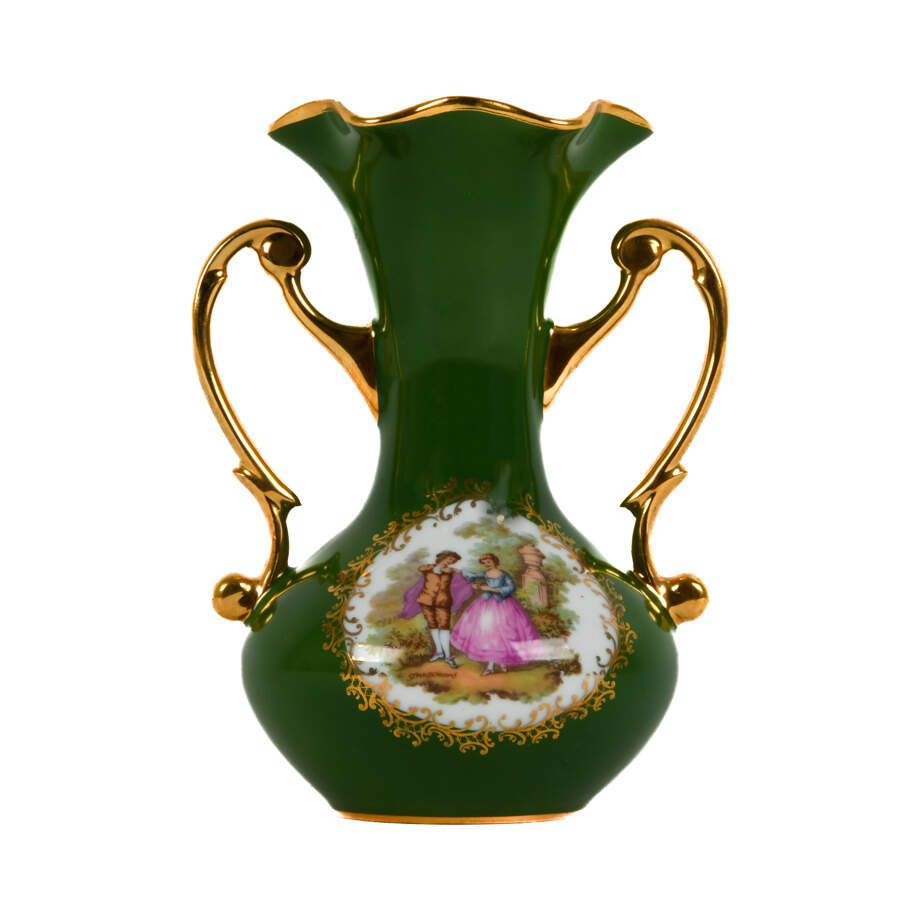 Limoges Two Handle Vase Green Garden Scene-1