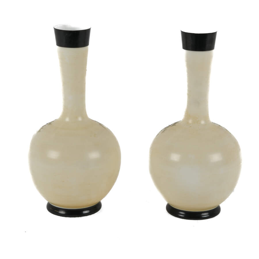 Antique Pair of Hand-Painted Bristol Glass Portrait Vases-4