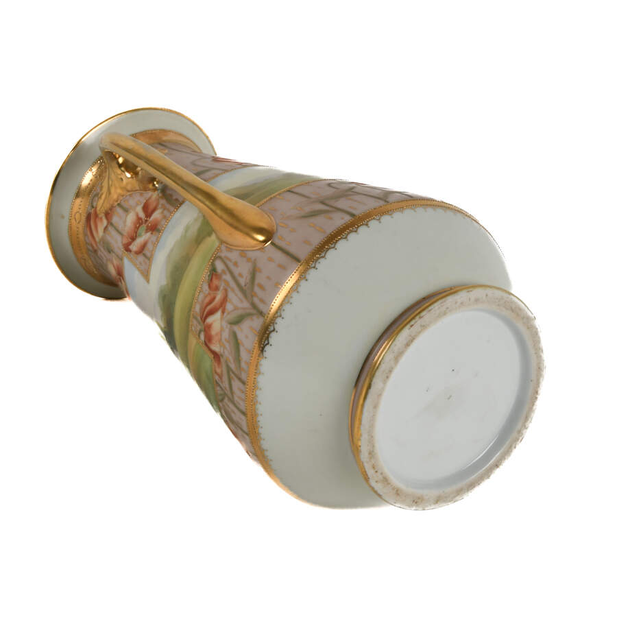 Oversized Nippon Hand-Painted Double Branch Handle Scene Vase-9