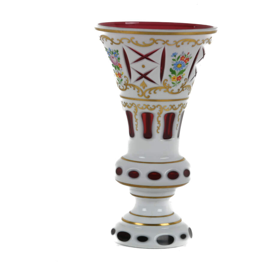 Antique Bohemian Cut and Enameled Cranbury Glass Vase-3