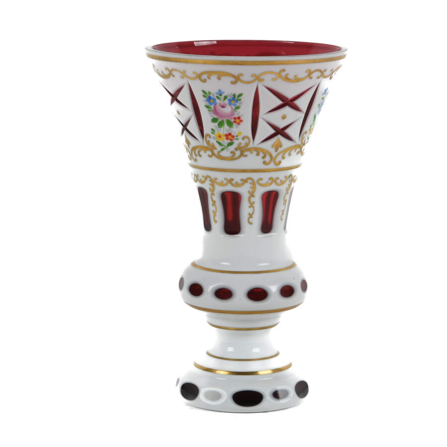 Antique Bohemian Cut and Enameled Cranbury Glass Vase-1