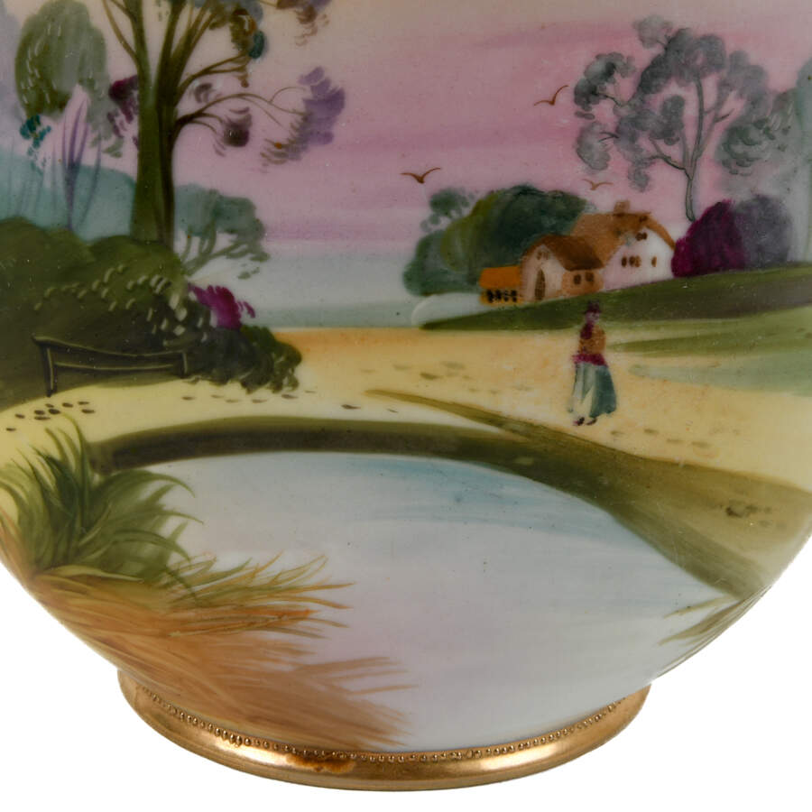 Antique Nippon Hand-Painted Two-Handled Scene Vase-7