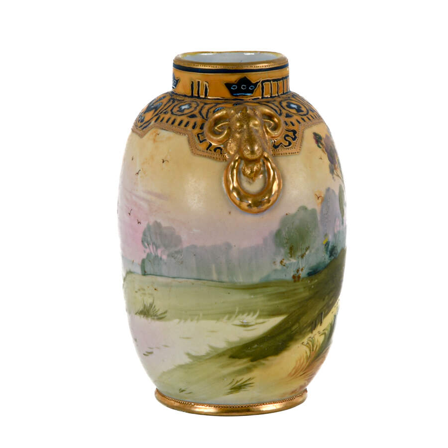Antique Nippon Hand-Painted Two-Handled Scene Vase-4