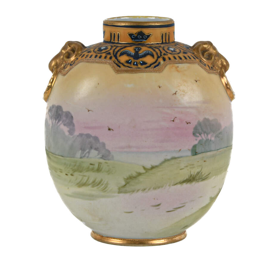 Antique Nippon Hand-Painted Two-Handled Scene Vase-3