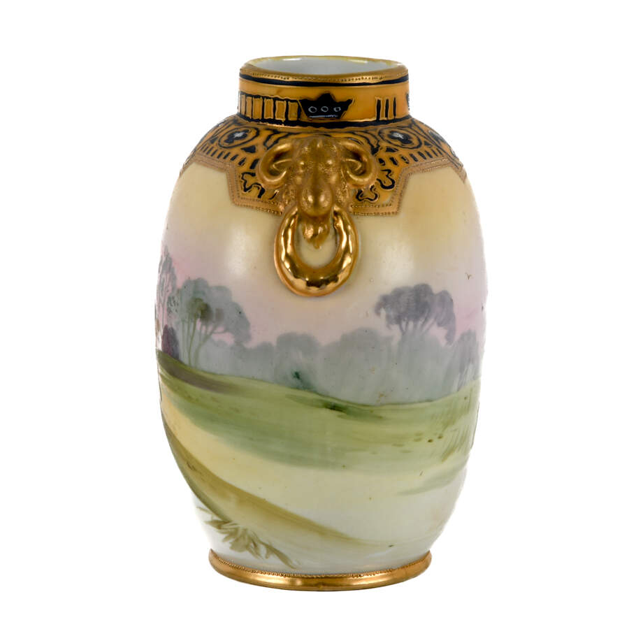 Antique Nippon Hand-Painted Two-Handled Scene Vase-2