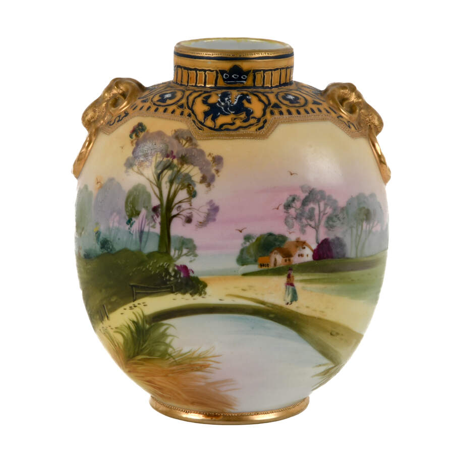 Antique Nippon Hand-Painted Two-Handled Scene Vase-1