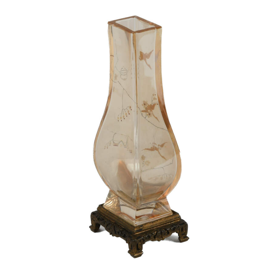 Art Glass Bird Vase on Gilt Base-4