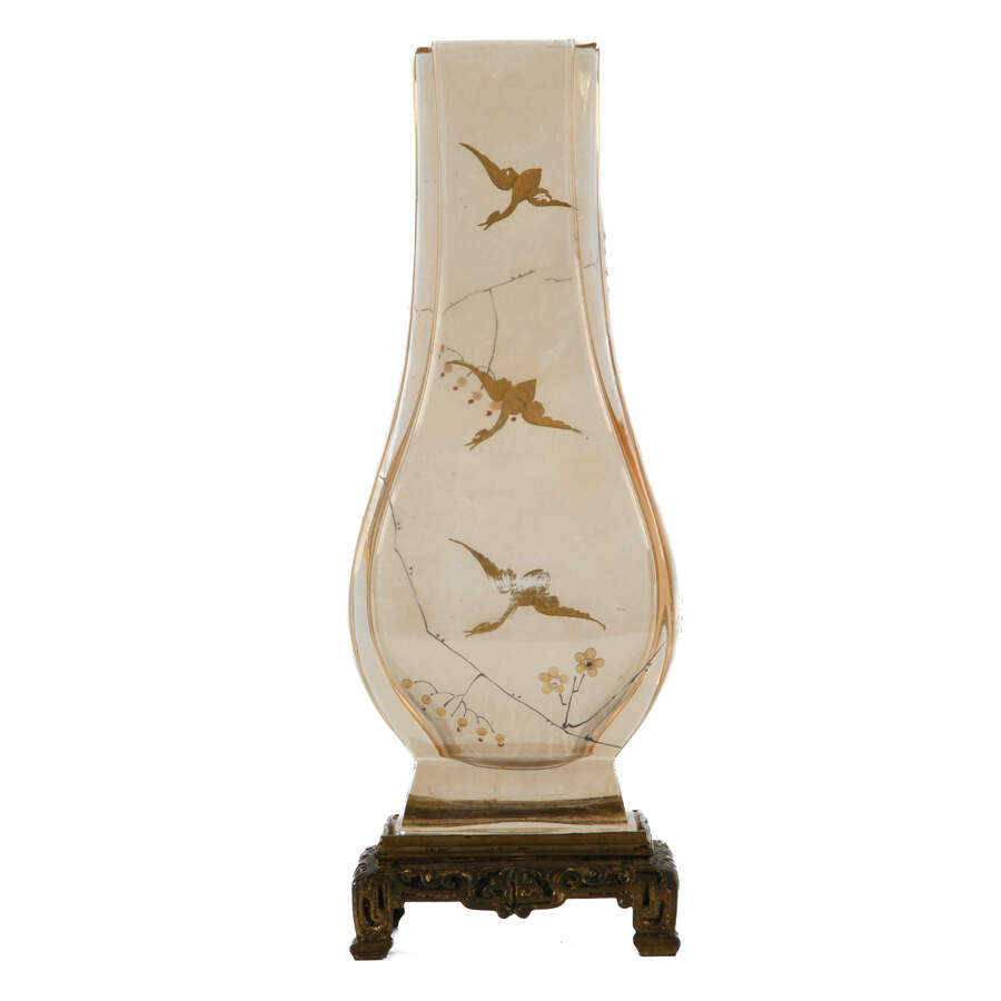 Art Glass Bird Vase on Gilt Base-1