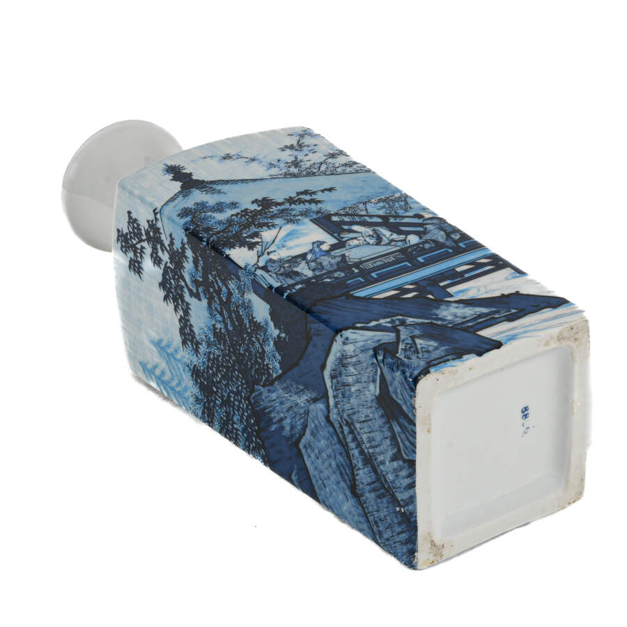 Chinese Blue and White Scene Square Baluster Vase-7