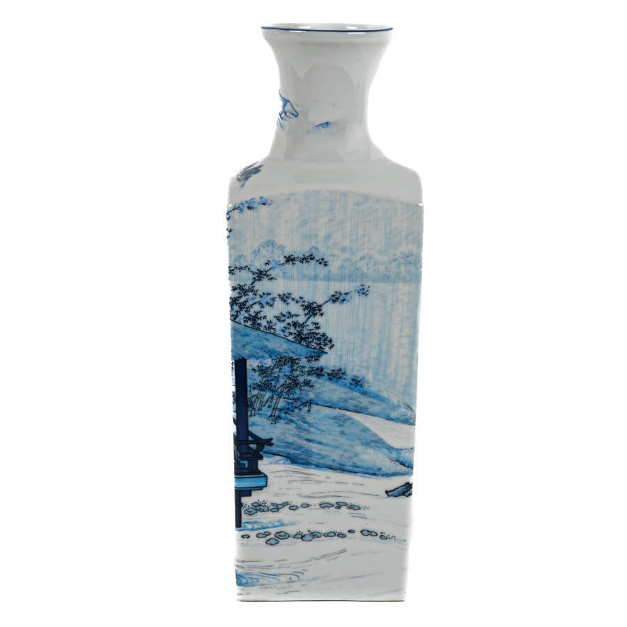 Chinese Blue and White Scene Square Baluster Vase-2